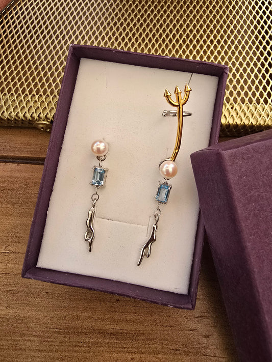 Aretes tridente y coral topacios